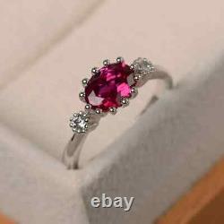 Lab Created Ruby & CZ Engagement Ring Sterling Silver