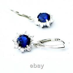 Lab Made Sapphire Earrings Sterling Silver 925, September Birthstone