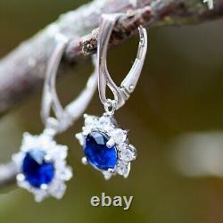 Lab Made Sapphire Earrings Sterling Silver 925, September Birthstone