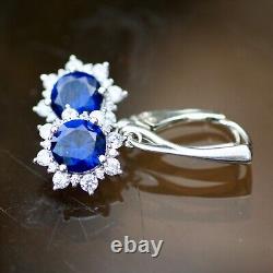 Lab Made Sapphire Earrings Sterling Silver 925, September Birthstone