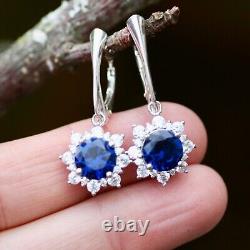 Lab Made Sapphire Earrings Sterling Silver 925, September Birthstone