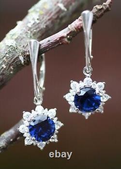 Lab Made Sapphire Earrings Sterling Silver 925, September Birthstone