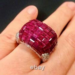 Lab Ruby Invisible Set Engagement Ring 925 Sterling Silver Handmade High Jewelry