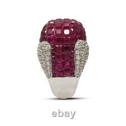 Lab Ruby Invisible Set Engagement Ring 925 Sterling Silver Handmade High Jewelry