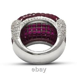 Lab Ruby Invisible Set Engagement Ring 925 Sterling Silver Handmade High Jewelry