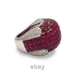 Lab Ruby Invisible Set Engagement Ring 925 Sterling Silver Handmade High Jewelry