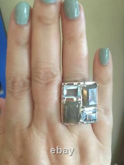 Labradorite & Blue Topaz Sterling Silver Designer Statement Ring Made In Italy