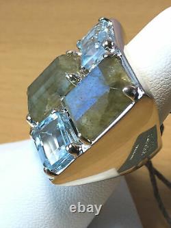 Labradorite & Blue Topaz Sterling Silver Designer Statement Ring Made In Italy