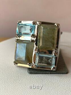 Labradorite & Blue Topaz Sterling Silver Designer Statement Ring Made In Italy