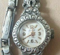 Ladies solid silver Accurist watch, 21 jewels swiss made vintage antique