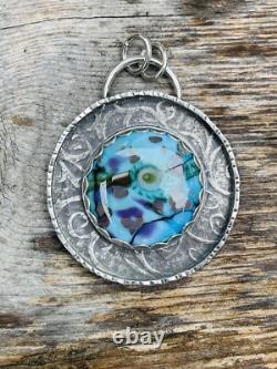 Lampwork Glass Pendant 925 sterling silver ARTISAN MADE beautiful BLUE PENDANT