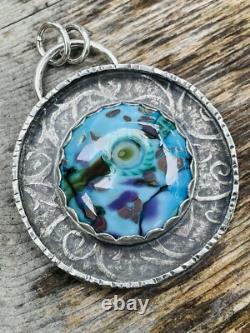 Lampwork Glass Pendant 925 sterling silver ARTISAN MADE beautiful BLUE PENDANT