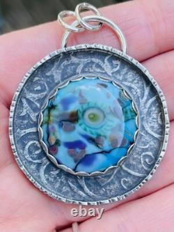 Lampwork Glass Pendant 925 sterling silver ARTISAN MADE beautiful BLUE PENDANT