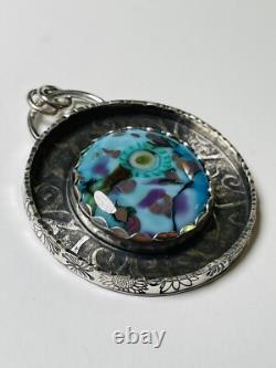 Lampwork Glass Pendant 925 sterling silver ARTISAN MADE beautiful BLUE PENDANT