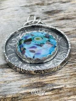 Lampwork Glass Pendant 925 sterling silver ARTISAN MADE beautiful BLUE PENDANT
