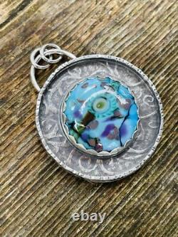 Lampwork Glass Pendant 925 sterling silver ARTISAN MADE beautiful BLUE PENDANT