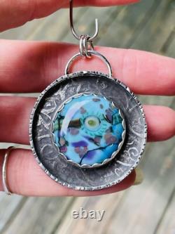 Lampwork Glass Pendant 925 sterling silver ARTISAN MADE beautiful BLUE PENDANT