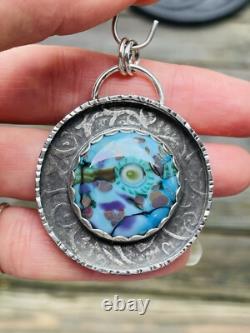 Lampwork Glass Pendant 925 sterling silver ARTISAN MADE beautiful BLUE PENDANT
