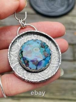 Lampwork Glass Pendant 925 sterling silver ARTISAN MADE beautiful BLUE PENDANT