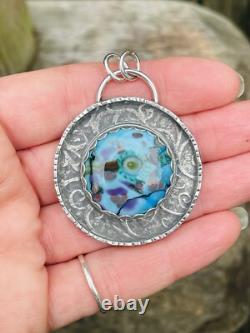 Lampwork Glass Pendant 925 sterling silver ARTISAN MADE beautiful BLUE PENDANT