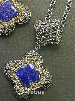 Lapis Canary Stones 925 Sterling Silver Earrings + Ring + Pendant Chain 20 49g