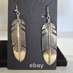 Large 2.8 Native Made'Spirit of Santa Fe' Sterling Silver Feather Earrings
