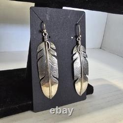 Large 2.8 Native Made'Spirit of Santa Fe' Sterling Silver Feather Earrings