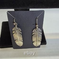 Large 2.8 Native Made'Spirit of Santa Fe' Sterling Silver Feather Earrings