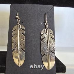Large 2.8 Native Made'Spirit of Santa Fe' Sterling Silver Feather Earrings
