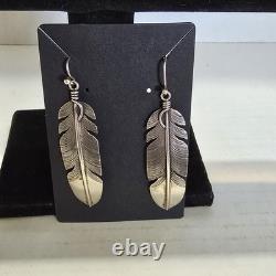 Large 2.8 Native Made'Spirit of Santa Fe' Sterling Silver Feather Earrings