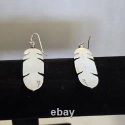 Large 2.8 Native Made'Spirit of Santa Fe' Sterling Silver Feather Earrings