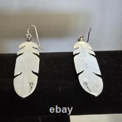 Large 2.8 Native Made'Spirit of Santa Fe' Sterling Silver Feather Earrings