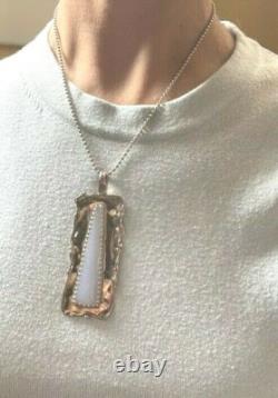 Large Beautiful Artist Made 925 Sterling Silver & Blue Agate Pendant Necklace