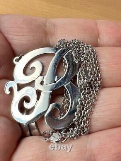 Large Initial Letter B 925 Sterling Silver Necklace Lariat Pendant Custom Made