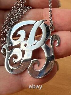 Large Initial Letter B 925 Sterling Silver Necklace Lariat Pendant Custom Made