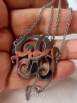 Large Initial Letter B 925 Sterling Silver Necklace Lariat Pendant Custom Made