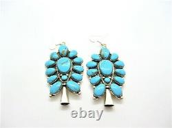 Large Native American Made Sterling Silver Turquoise Cluster Earrings