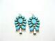 Large Native American Made Sterling Silver Turquoise Cluster Earrings