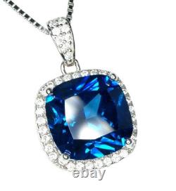 Large Radiant Blue Sapphire Necklace 925 Sterling Silver Made Sim Gemstone
