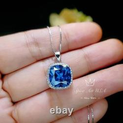 Large Radiant Blue Sapphire Necklace 925 Sterling Silver Made Sim Gemstone