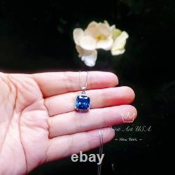 Large Radiant Blue Sapphire Necklace 925 Sterling Silver Made Sim Gemstone