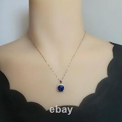 Large Radiant Blue Sapphire Necklace 925 Sterling Silver Made Sim Gemstone