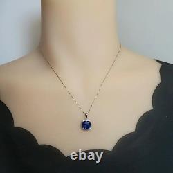 Large Radiant Blue Sapphire Necklace 925 Sterling Silver Made Sim Gemstone