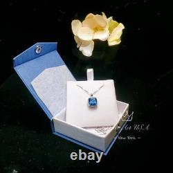 Large Radiant Blue Sapphire Necklace 925 Sterling Silver Made Sim Gemstone