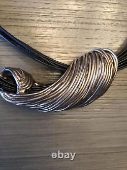 Large Sterling Silver. 925 Pendant With Leather Ropes Necklace Made In Israel