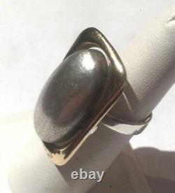 Large Sterling Silver & Yellow Gold Custom Made Ring Size 7.5