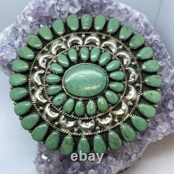 Large Turquoise Cluster Sterling Silver Belt Buckle Native Made 1.75 Belt Size