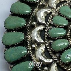 Large Turquoise Cluster Sterling Silver Belt Buckle Native Made 1.75 Belt Size