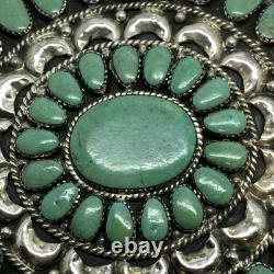 Large Turquoise Cluster Sterling Silver Belt Buckle Native Made 1.75 Belt Size