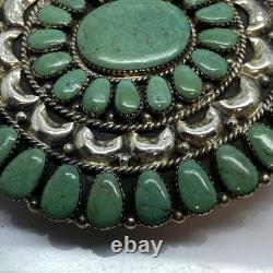 Large Turquoise Cluster Sterling Silver Belt Buckle Native Made 1.75 Belt Size